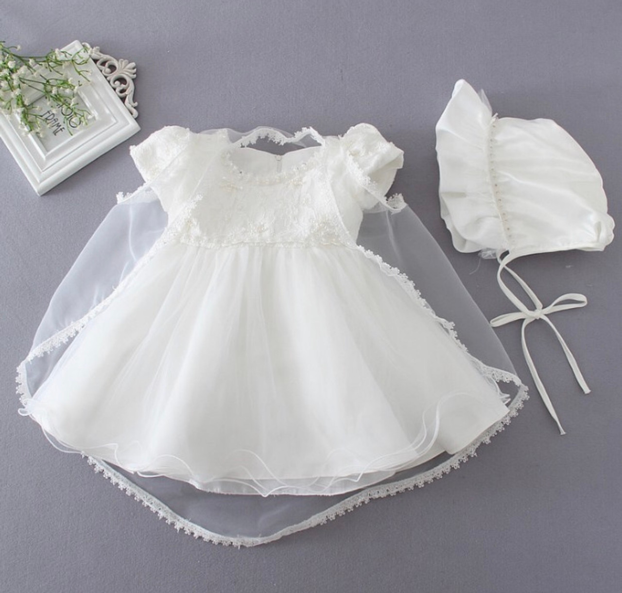 Buy Newdeve Long Baptism Dresses for Baby Girls Christening Gowns Toddler  with Bonnet at Amazon.in